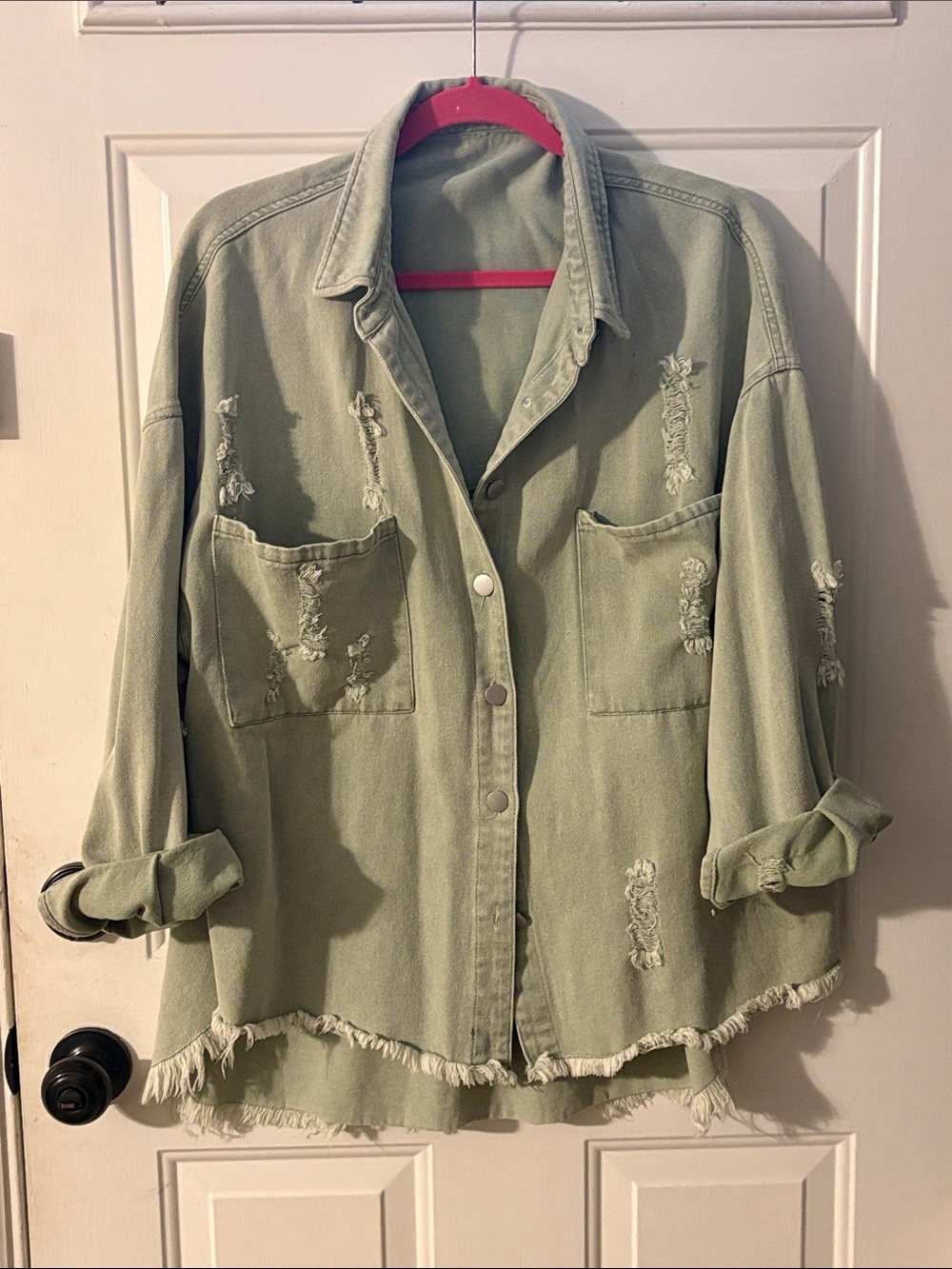 Women’s Distressed Oversized denim Jacket - Sage Green XL